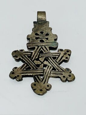 Antique Handmade Ethiopian Star of David Pendant 1.5” x 2.5” (#8)